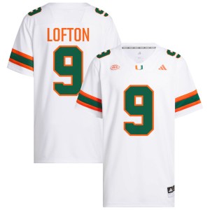 Men Elija Lofton White Miami Hurricanes #9 College Football Replica Jerseys 768649-958