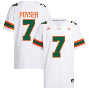 Men Zechariah Poyser White Miami Hurricanes #7 College Football High School Jerseys 716887-878