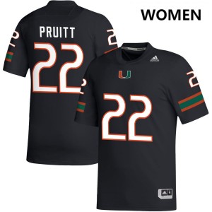 Women Cam Pruitt Black Miami Hurricanes #22 College Football Embroidery Jersey 284243-121