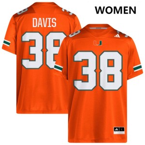Women Carter Davis Orange Miami Hurricanes #38 College Football University Jerseys 855815-691