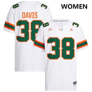 Women Carter Davis White Miami Hurricanes #38 College Football High School Jersey 402129-599