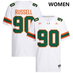Women Daylen Russell White Miami Hurricanes #90 College Football Stitched Jerseys 584720-784
