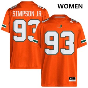 Women Donta Simpson Orange Miami Hurricanes #93 College Football University Jersey 479489-245