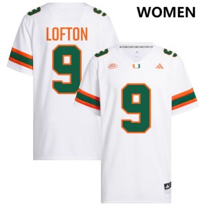 Women Elija Lofton White Miami Hurricanes #9 College Football Player Jersey 690215-317