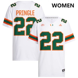 Women Girard Pringle Jr. White Miami Hurricanes #22 College Football University Jersey 190672-386