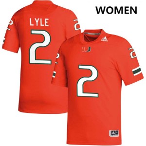 Women Jordan Lyle Orange Miami Hurricanes #2 College Football High School Jersey 624533-658