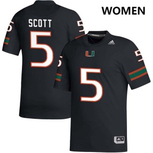 Women Justin Scott Black Miami Hurricanes #5 College Football High School Jersey 712710-422