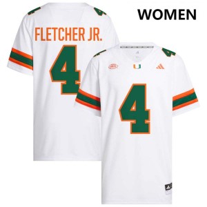 Women Mark Fletcher Jr. White Miami Hurricanes #4 College Football 2025-26 Jerseys 718971-578