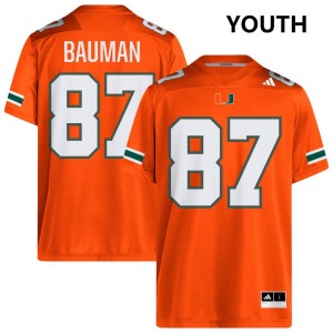 Youth Alex Bauman Orange Miami Hurricanes #87 College Football Embroidery Jerseys 444010-480