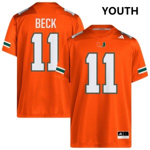 Youth Carson Beck Orange Miami Hurricanes #11 College Football Stitched Jersey 164553-722