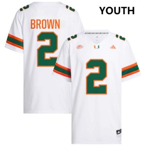 Youth Damari Brown White Miami Hurricanes #2 College Football Embroidery Jersey 235381-756