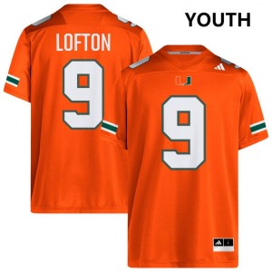 Youth Elija Lofton Orange Miami Hurricanes #9 College Football University Jersey 931016-200