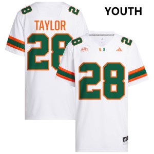 Youth Isaiah Taylor White Miami Hurricanes #28 College Football NCAA Jerseys 283512-354