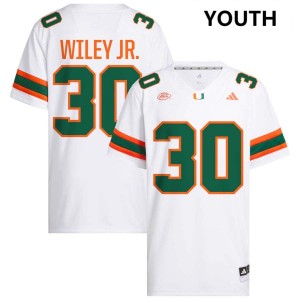 Youth Kellen Wiley Jr. White Miami Hurricanes #30 College Football High School Jerseys 135407-375