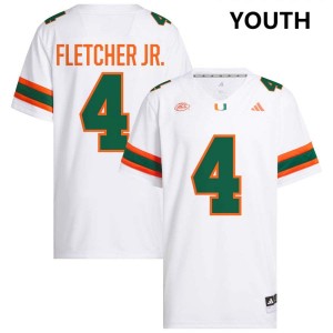 Youth Mark Fletcher Jr. White Miami Hurricanes #4 College Football Replica Jerseys 143009-334