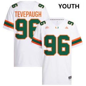 Youth Tucker Tevepaugh White Miami Hurricanes #96 College Football Stitched Jersey 343744-465
